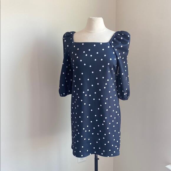 ASOS Puff Sleeve Dress Womens Sz 6 Navy Polka Dot Square Neck Mini - Picture 1 of 7